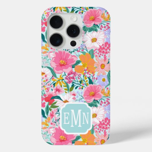 Moderne Kleurrijke Bloementuin Monogram Case-Mate iPhone Case (Achterkant)