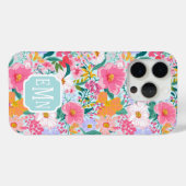 Moderne Kleurrijke Bloementuin Monogram Case-Mate iPhone Case (Achterkant (horizontaal))