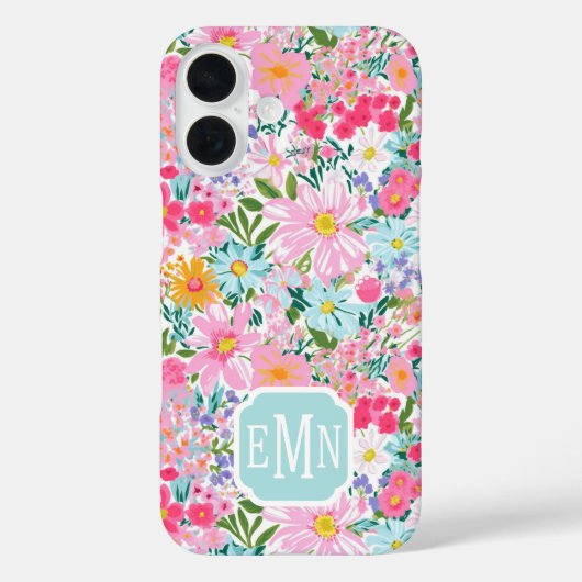Moderne Kleurrijke Bloementuin Monogram Case-Mate iPhone Case (Achterkant)