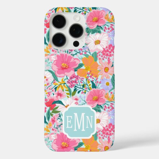 Moderne Kleurrijke Bloementuin Monogram Case-Mate iPhone Case (Achterkant)