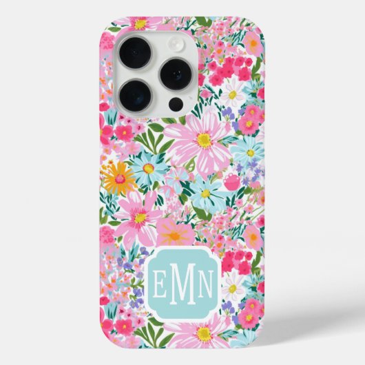 Moderne Kleurrijke Bloementuin Monogram Case-Mate iPhone Case (Achterkant)