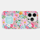 Moderne Kleurrijke Bloementuin Monogram Case-Mate iPhone Case (Achterkant (horizontaal))