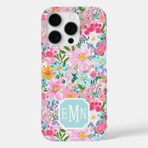 Moderne Kleurrijke Bloementuin Monogram iPhone 16 Pro Hoesje