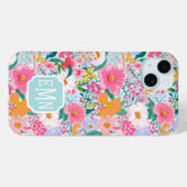 Moderne Kleurrijke Bloementuin Monogram Case-Mate iPhone Case (Achterkant (horizontaal))