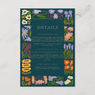 Moderne kleurrijke Boho chique bruiloft details Informatiekaartje