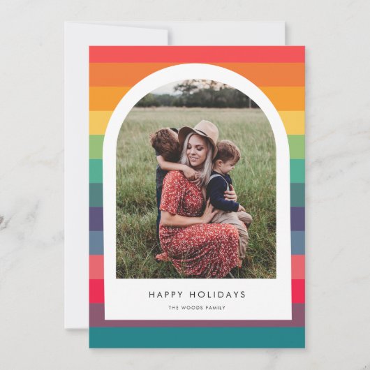 Moderne Kleurrijke Boog Gelukkig Vakantieseizoen F Feestdagenkaart (Voorkant)