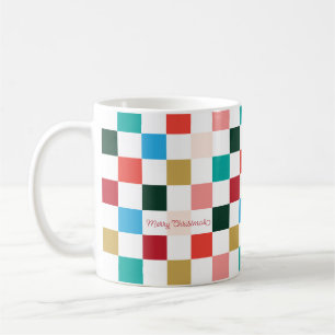Moderne Kleurrijke Checkerboard Kerst Mok