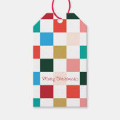 Moderne kleurrijke Checkerboard kerstvakantie Cadeaulabel (Voorkant)