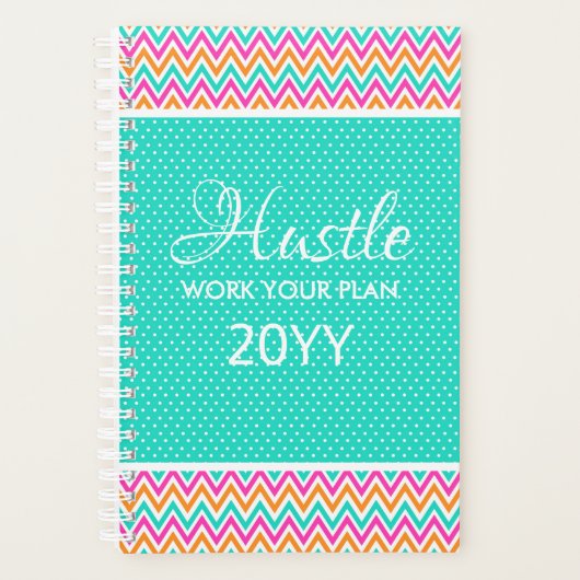 Moderne kleurrijke Chevron Dot Hustle 2019 Planner (Voorkant)
