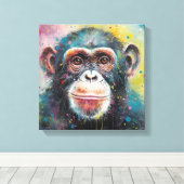 Moderne kleurrijke chimpansee kunst canvas afdruk (Insitu (Houten vloer))