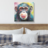Moderne kleurrijke chimpansee kunst canvas afdruk (Insitu (Slaapkamer))