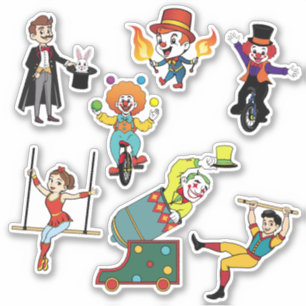 Moderne kleurrijke circusartiesten Cartoon Sticker