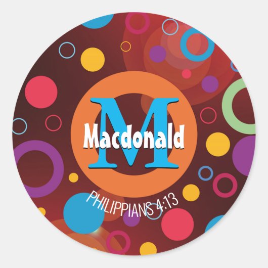 Moderne kleurrijke cirkels Monogram Gepersonalisee Ronde Sticker (Voorkant)
