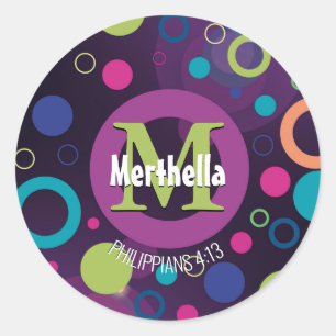 Moderne kleurrijke cirkels Monogram Gepersonalisee Ronde Sticker