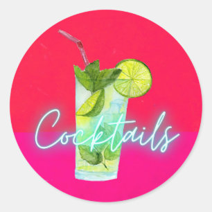 Moderne, kleurrijke cocktails ronde sticker