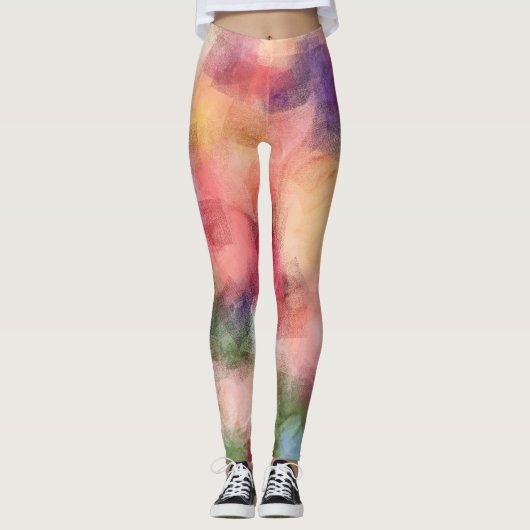 Moderne Kleurrijke Elegante Abstracte Kunst Sjablo Leggings (Voorkant)