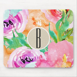 Moderne, kleurrijke Floral Waterverf Kraft Muismat