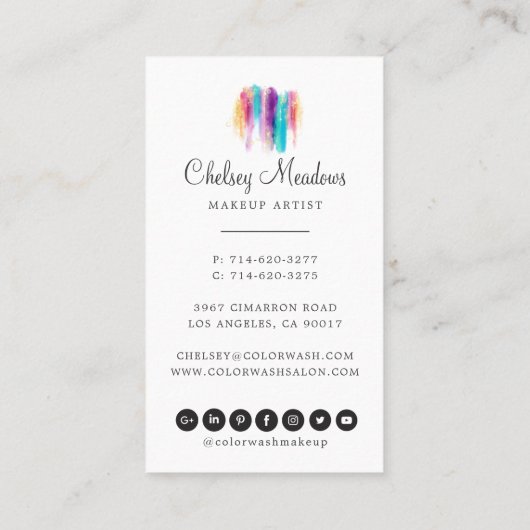 Moderne kleurrijke geborstelde penseelstreken Glit Visitekaartje (Achterkant)