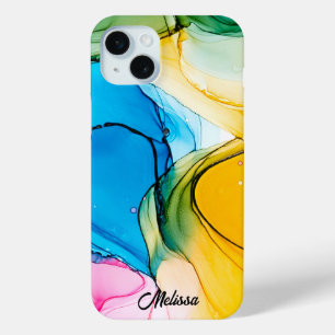 Moderne kleurrijke gemarmerde naam iPhone 15 mini hoesje