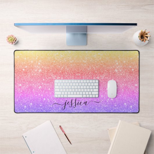 Moderne kleurrijke glitter scriptnaam bureaumat (Kantoor 1)