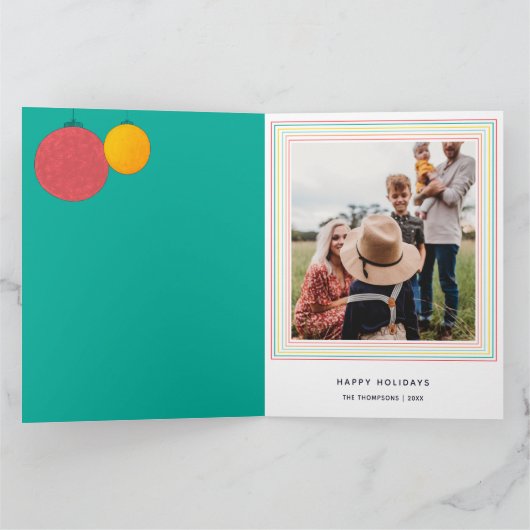 Moderne Kleurrijke Groene Vrolijke Kerstmis Een Fo Kaart (Binnen)