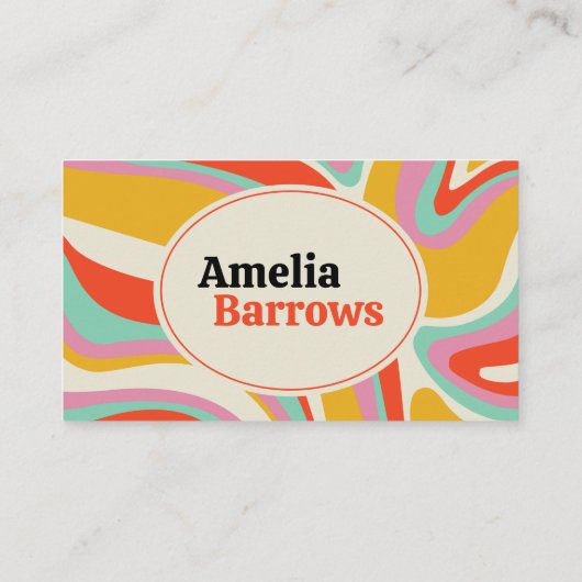 Moderne Kleurrijke Groovy Retro 70s ontwerp QR-cod Visitekaartje (Achterkant)