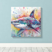 Moderne kleurrijke haaienkunst canvas afdruk (Insitu (Houten vloer))