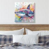 Moderne kleurrijke haaienkunst canvas afdruk (Insitu (Slaapkamer))