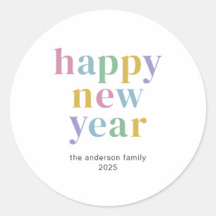 Moderne kleurrijke Happy New Year typografie Ronde Sticker