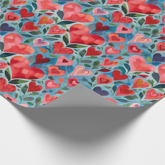 Moderne Kleurrijke Happy Valentijn Hearts Waterver Cadeaupapier (Hoek)