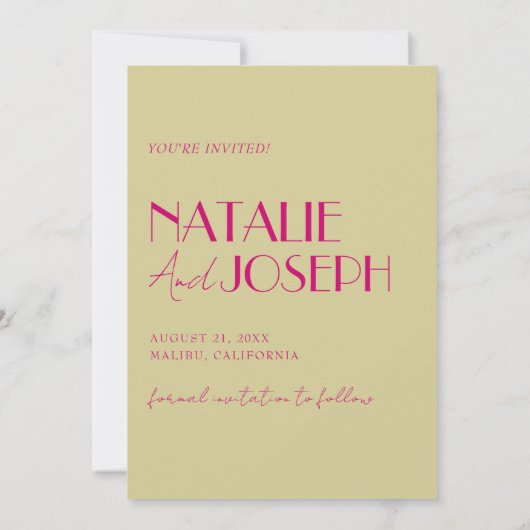 Moderne kleurrijke heldere grillige retro bruiloft save the date (Achterkant)