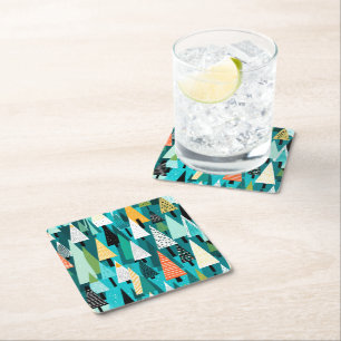 Moderne kleurrijke kerstboom patroon vierkante kartonnen onderzetter