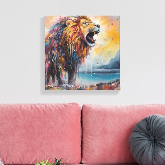 Moderne kleurrijke leeuwenkunst canvas afdruk (Insitu (Woonkamer))