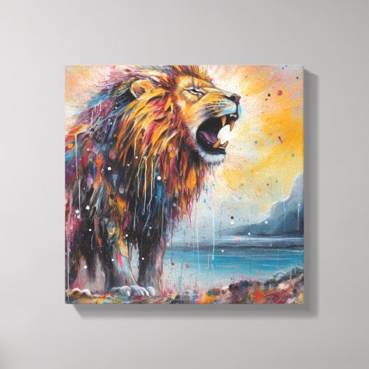Moderne kleurrijke leeuwenkunst canvas afdruk (Voorkant)