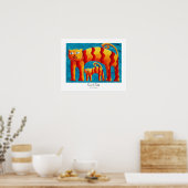 Moderne Kleurrijke Leuke Gebogen Kat en Kitten Poster (Keuken)