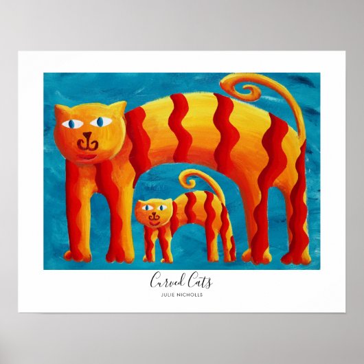 Moderne Kleurrijke Leuke Gebogen Kat en Kitten Poster (Voorkant)