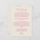 Moderne Kleurrijke Leuke Warme Retro Bruiloft Deta Informatiekaartje (Voorkant / Achterkant)