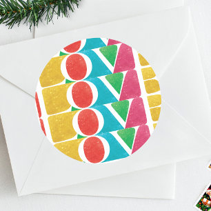 MODERNE kleurrijke LIEFDE VREUGDE VROLIJKE KERSTMI Ronde Sticker