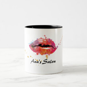 Moderne kleurrijke lips Makeup Beauty Hair Salon Tweekleurige Koffiemok