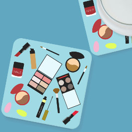 Moderne Kleurrijke Make-up Artiest Tools Beauty On Vierkante Kartonnen Onderzetter