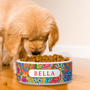 Moderne Kleurrijke Paisley Bloem Motief Met Naam Voerbakje