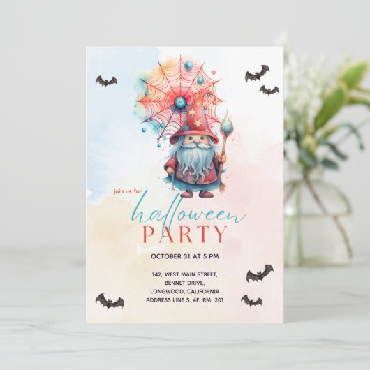 Moderne kleurrijke Pastel Blue Wizard Halloween Pa Kaart (Staand voorkant)