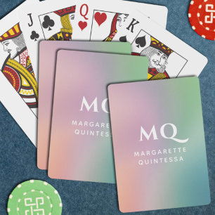 Moderne kleurrijke pastel en witte monogram Initia Pokerkaarten