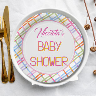 Moderne Kleurrijke Plaid Thema voor Baby Shower Papieren Bordje