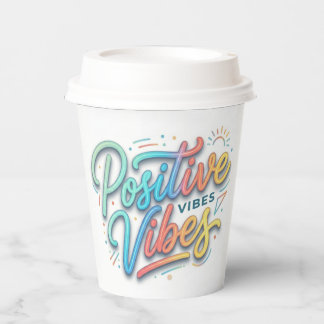 Moderne Kleurrijke Positieve Vibes Typografie Kuns Papieren Bekers