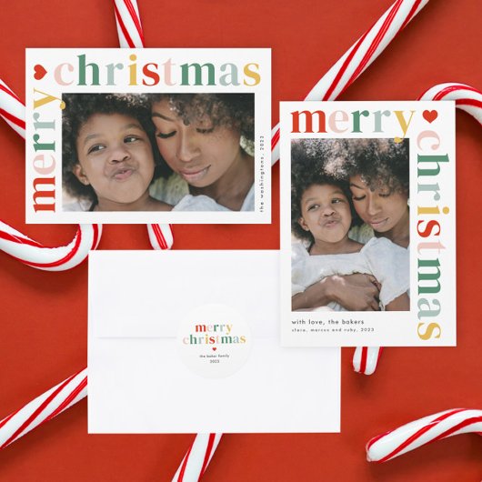 Moderne Kleurrijke Prettig Kerstmis Foto Feestdagenkaart