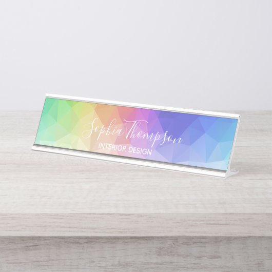 Moderne kleurrijke regenboog Polygonale Desk Name Bureau Naambordje (Voorkant)
