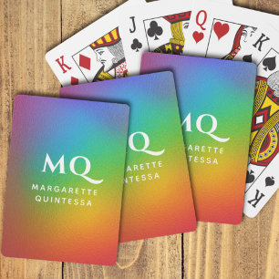 Moderne Kleurrijke Regenboog Witte Monogram Beginl Pokerkaarten
