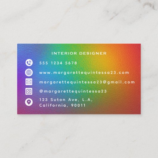 Moderne kleurrijke regenboog witte monogram Initia Visitekaartje (Achterkant)