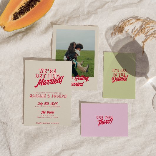 Moderne Kleurrijke Retro Bold Funky Unieke Bruilof Kaart